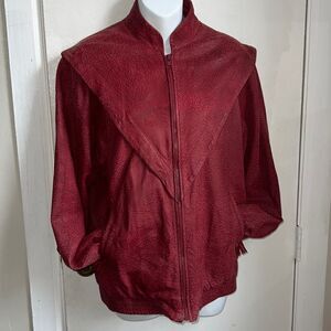 VINTAGE JACK ROMAN DE ZEN Red Texured Suede Bomber Jacket-42/L